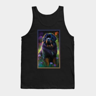 Tibetan Mastiff Dog Vibrant Tropical Flower Tall Digital Oil Painting Portrait 2 Tank Top